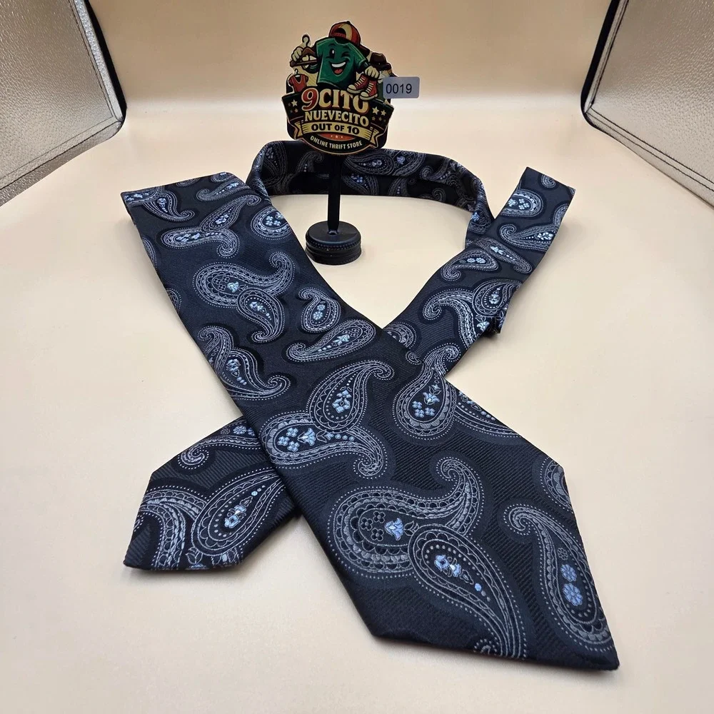 Daniel Cremieux Mens Silk Tie Black Blue Paisley Hand Made USA Classic 3.5 Inch